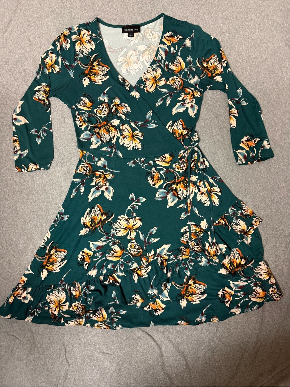 Green Floral Dress with Ruffle Hem -